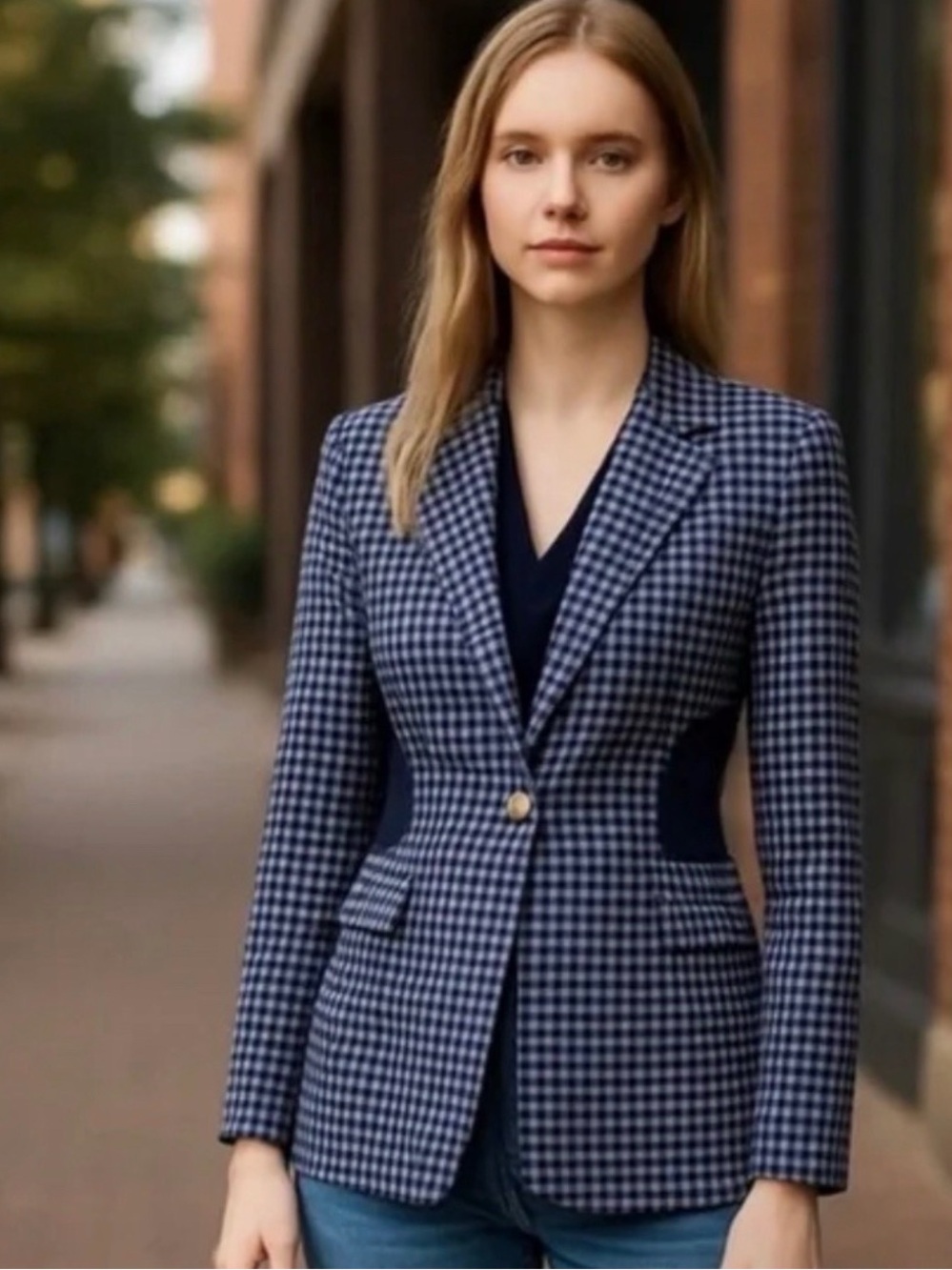 Cabi blue the checkup checkered blazer size Large